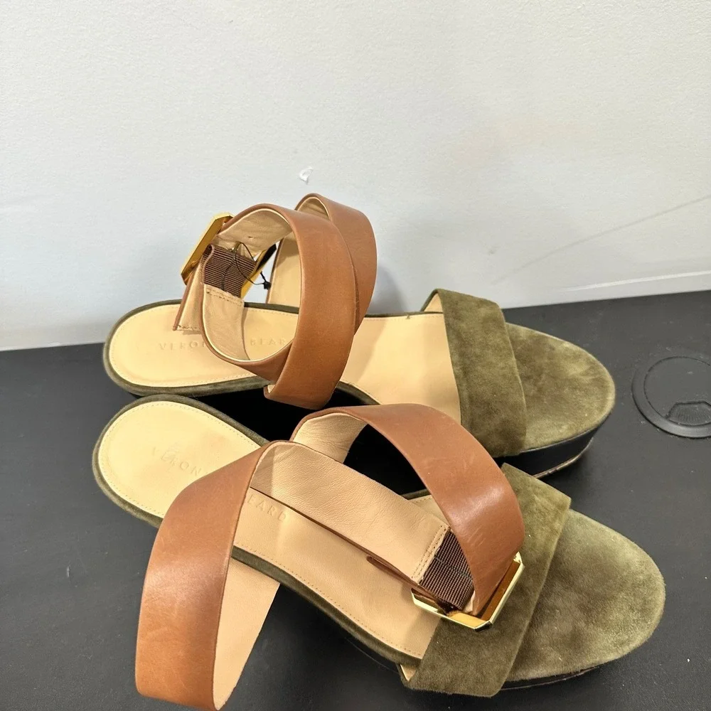 Veronica Beard Platform Wedge‎ Hurley Sandals Olive Green and Brown